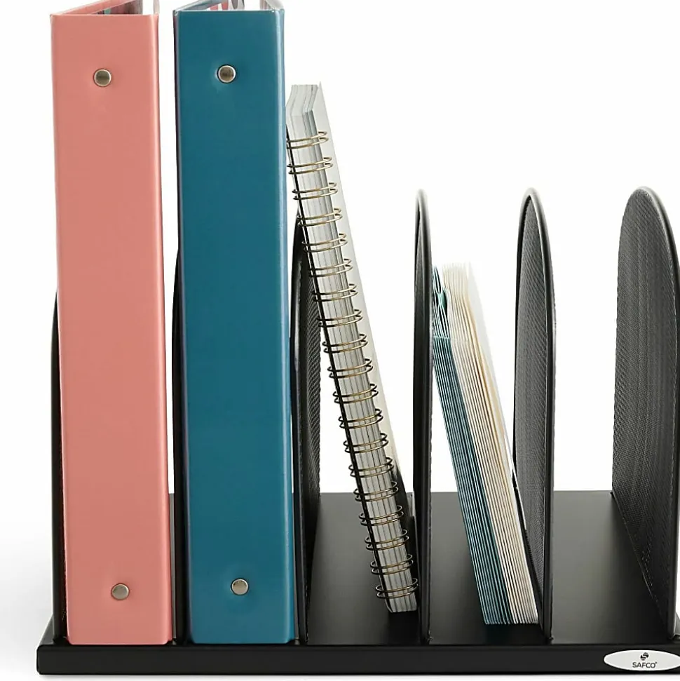 Safco Mesh Desk Organizers, 5 Compartment(s), 2", 8.3"H x 12.5"W x 11.3"D, Desktop, Black, Steel, 1Each