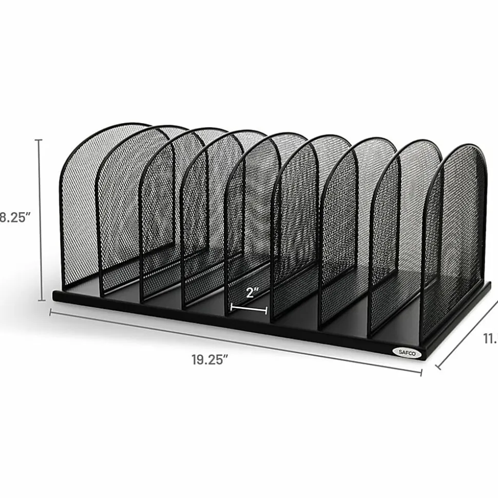 Safco Mesh Desk Organizers, 8 Compartment(s), 2", 8.3"H x 19.3"W x 11.5"D, Desktop, Black, Steel, 1Each