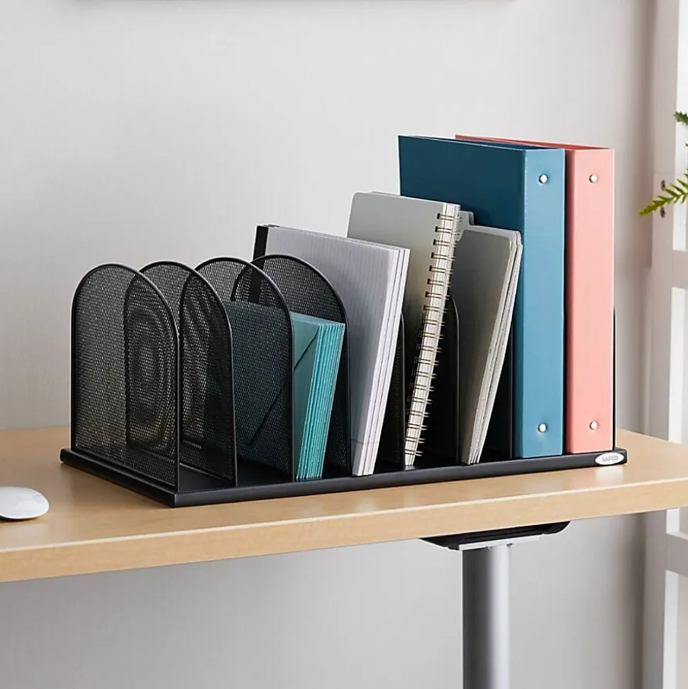 Safco Mesh Desk Organizers, 8 Compartment(s), 2", 8.3"H x 19.3"W x 11.5"D, Desktop, Black, Steel, 1Each
