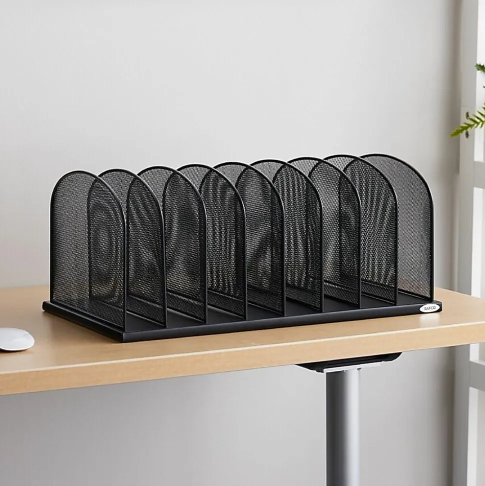 Safco Mesh Desk Organizers, 8 Compartment(s), 2", 8.3"H x 19.3"W x 11.5"D, Desktop, Black, Steel, 1Each
