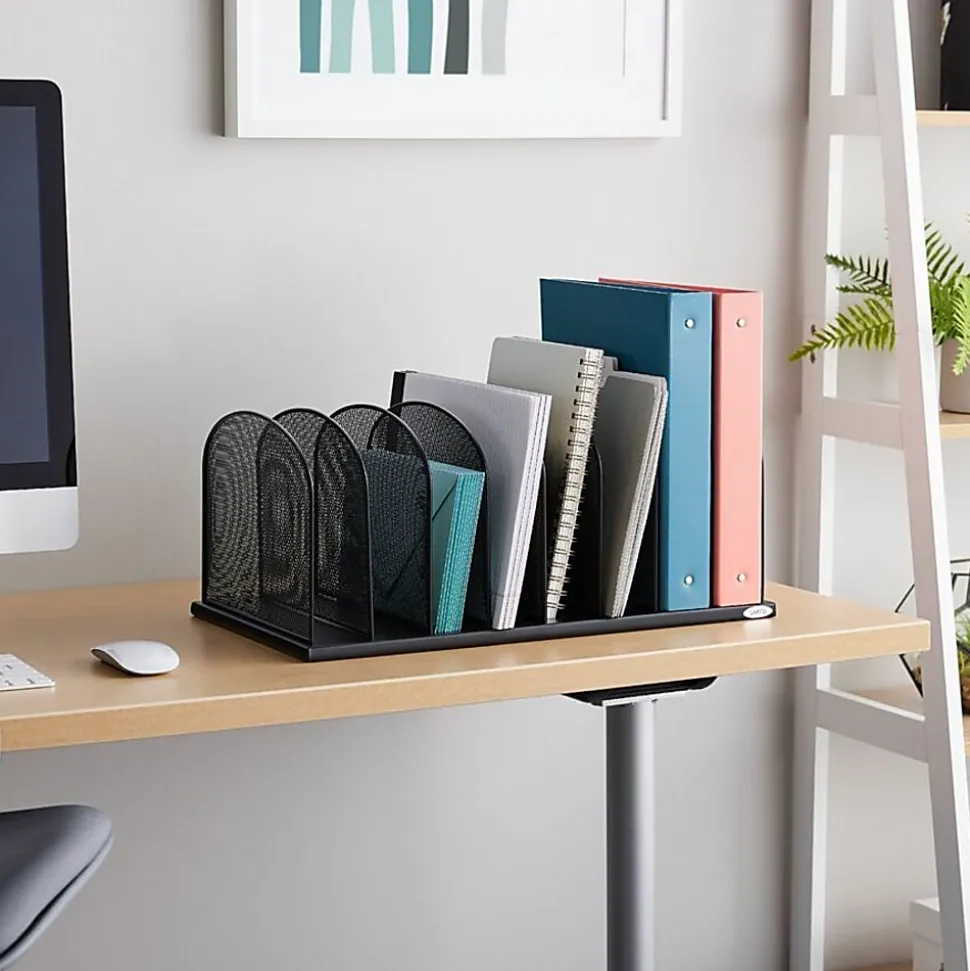 Safco Mesh Desk Organizers, 8 Compartment(s), 2", 8.3"H x 19.3"W x 11.5"D, Desktop, Black, Steel, 1Each
