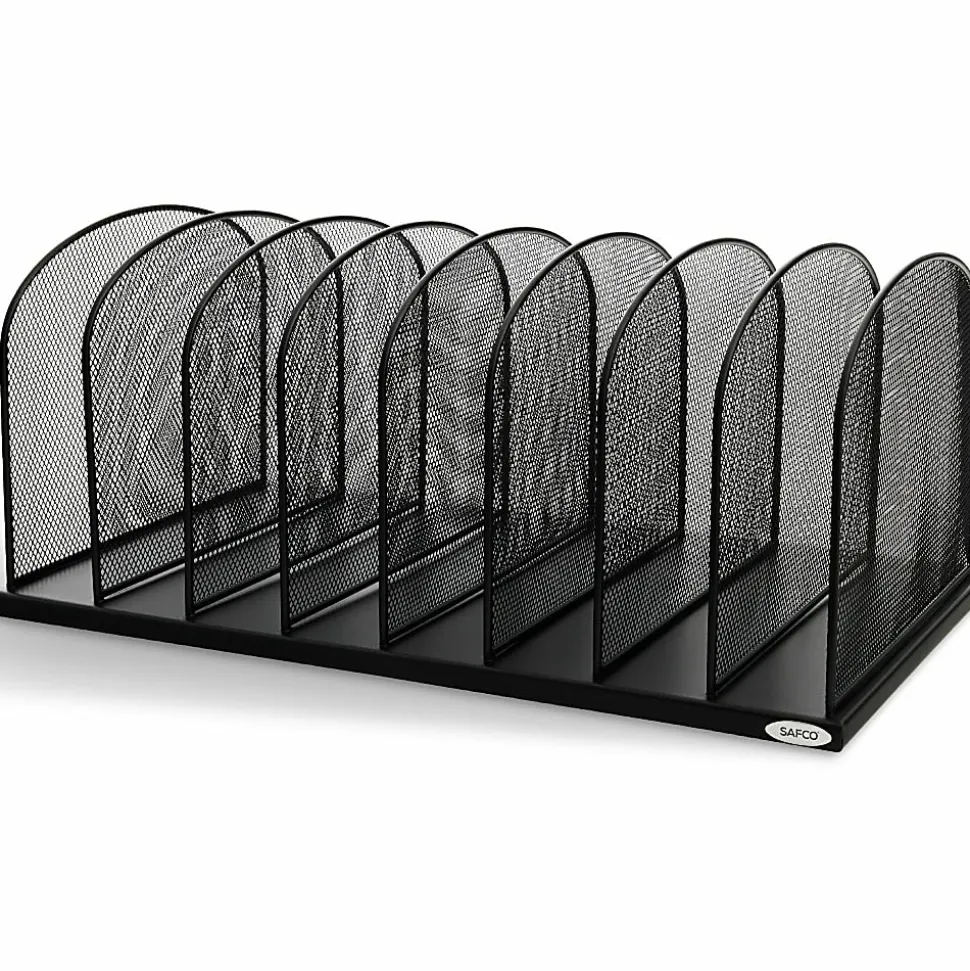 Safco Mesh Desk Organizers, 8 Compartment(s), 2", 8.3"H x 19.3"W x 11.5"D, Desktop, Black, Steel, 1Each
