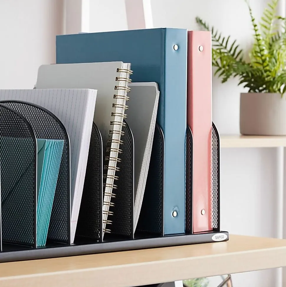 Safco Mesh Desk Organizers, 8 Compartment(s), 2", 8.3"H x 19.3"W x 11.5"D, Desktop, Black, Steel, 1Each