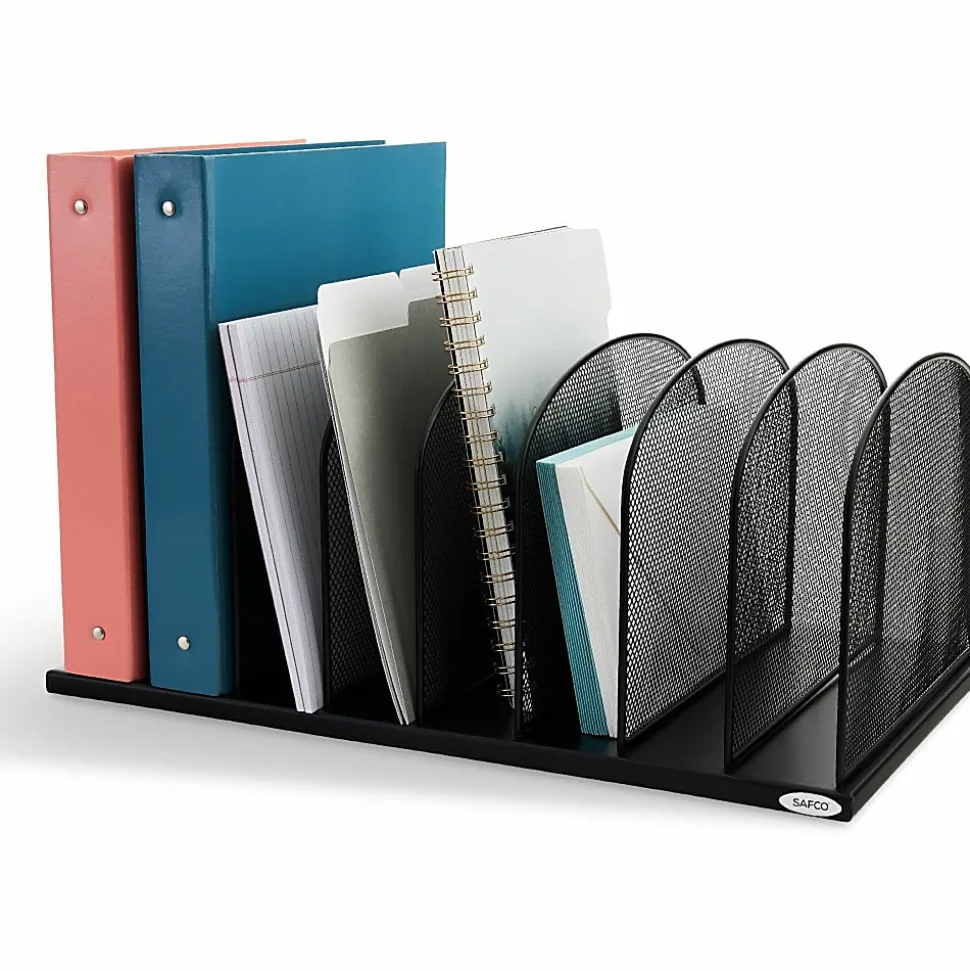 Safco Mesh Desk Organizers, 8 Compartment(s), 2", 8.3"H x 19.3"W x 11.5"D, Desktop, Black, Steel, 1Each