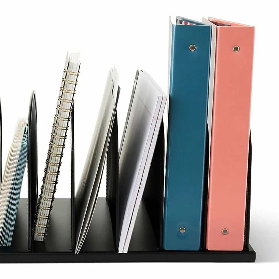 Safco Mesh Desk Organizers, 8 Compartment(s), 2", 8.3"H x 19.3"W x 11.5"D, Desktop, Black, Steel, 1Each