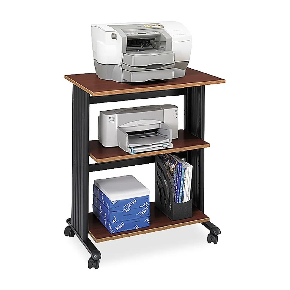 Safco® Muv™ Three Level Adjustable Printer Stand, 35"H x 29 1/2"W x 20"D, Cherry/Black