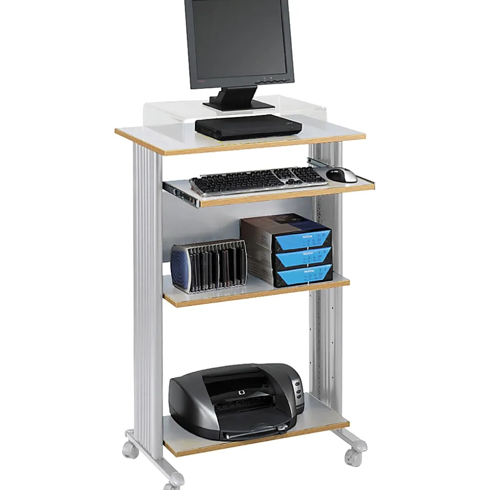 Safco® Muv 30"W Fixed Height Stand-Up Mobile Workstation With 2-Shelves and Keyborad Tray, Gray