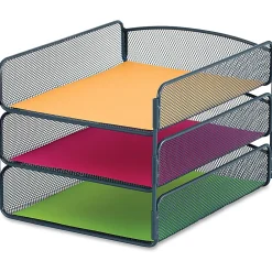 Safco Onyx Letter Tray, 3 Compartment(s), 8"H x 9.25"W x 11.75"D, Desktop, Blue, Steel