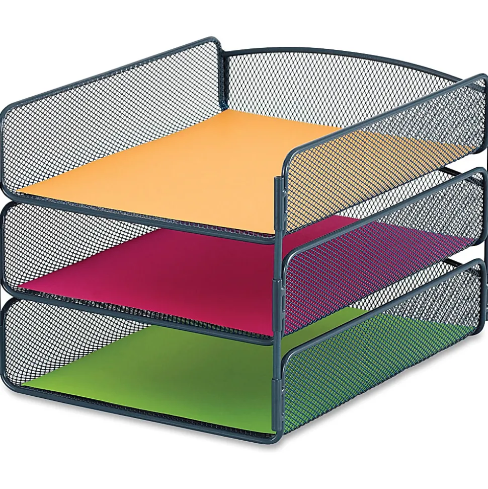 Safco Onyx Letter Tray, 3 Compartment(s), 8"H x 9.25"W x 11.75"D, Desktop, Blue, Steel
