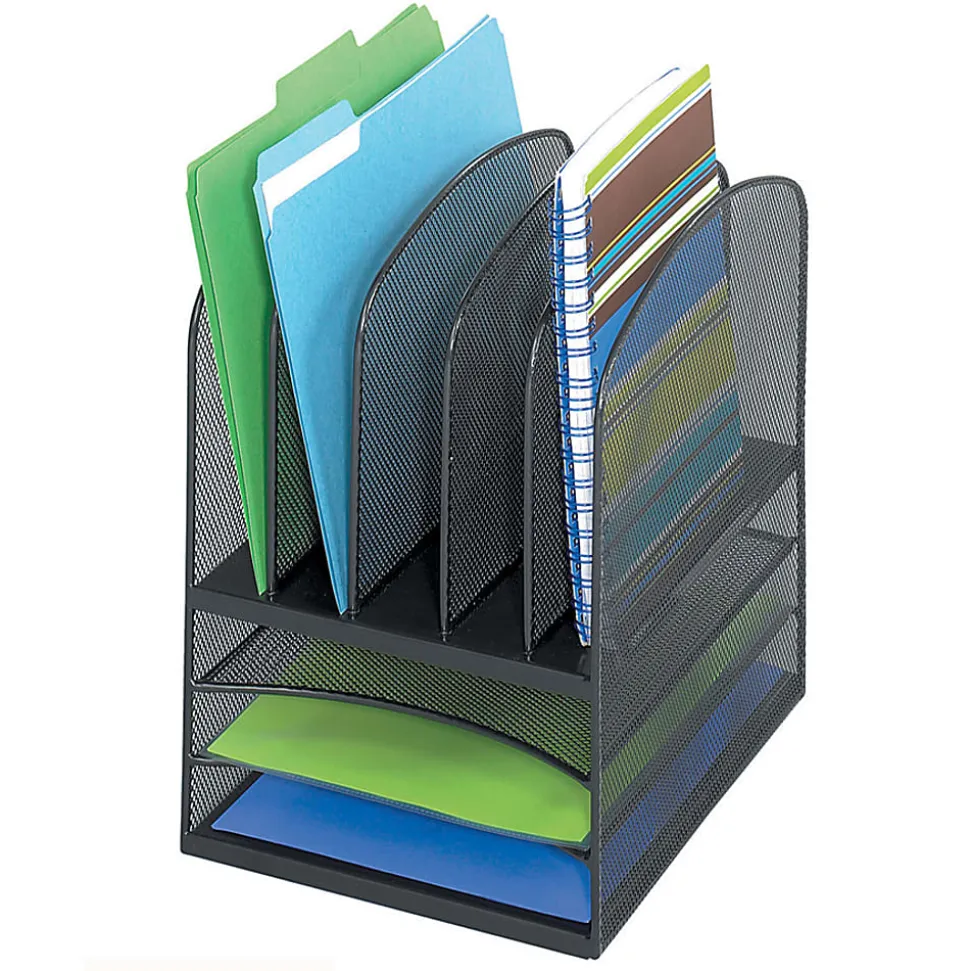 Safco® Onyx™ Mesh Desk Organizer, 3 Horizontal/5 Upright, 13" H x 11½" W x 9½" D, Black