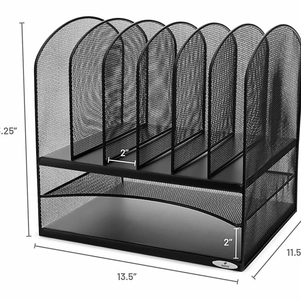 Safco® Onyx Mesh Desk Organizer, 13"H x 13 3/4"W x 11 1/2"D, Black