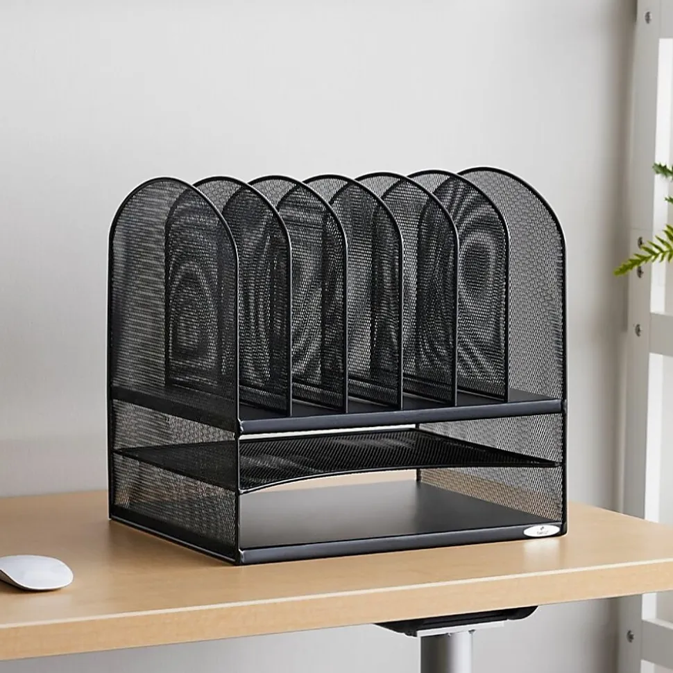 Safco® Onyx Mesh Desk Organizer, 13"H x 13 3/4"W x 11 1/2"D, Black