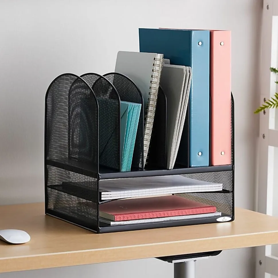 Safco® Onyx Mesh Desk Organizer, 13"H x 13 3/4"W x 11 1/2"D, Black