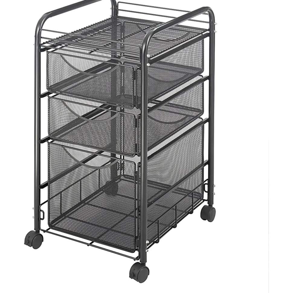 Safco® Onyx™ Mesh File Cart With 1 File Drawer And 2 Small Drawers, 27 1/2"H x 15 1/4"W x 17 1/2"D, Black