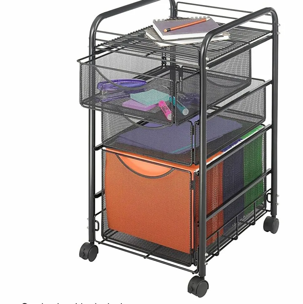 Safco® Onyx™ Mesh File Cart With 1 File Drawer And 2 Small Drawers, 27 1/2"H x 15 1/4"W x 17 1/2"D, Black