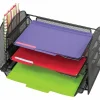 Safco Onyx 1 Upright/3 Tray Mesh Desk Organizer, 1 Pocket(s), 8"H x 17.25"W x 9"D, Desktop, Black
