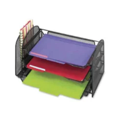 Safco Onyx 1 Upright/3 Tray Mesh Desk Organizer, 1 Pocket(s), 8"H x 17.25"W x 9"D, Desktop, Black