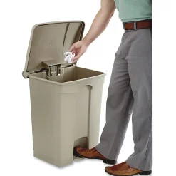 Safco Plastic 17 Gallon Step-on Wastebasket, Tan