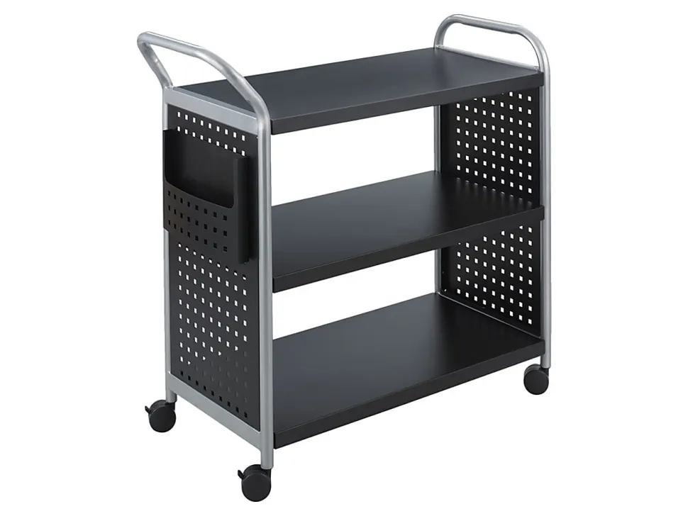 Safco® Scoot 3-Shelf Steel Utility Cart, 38"H x 31"W x 13"D, Black/Silver