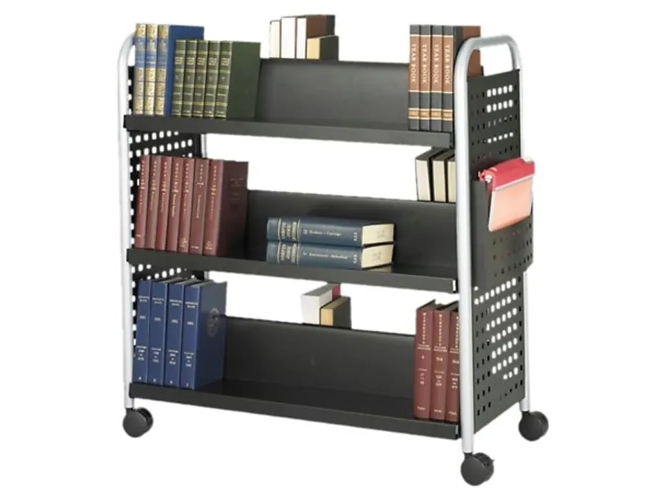 Safco® Scoot™ Steel Book Cart, 6 Double-Sided Shelves, 41 1/2"H x 41 1/4"W x 17 1/4"D, Black