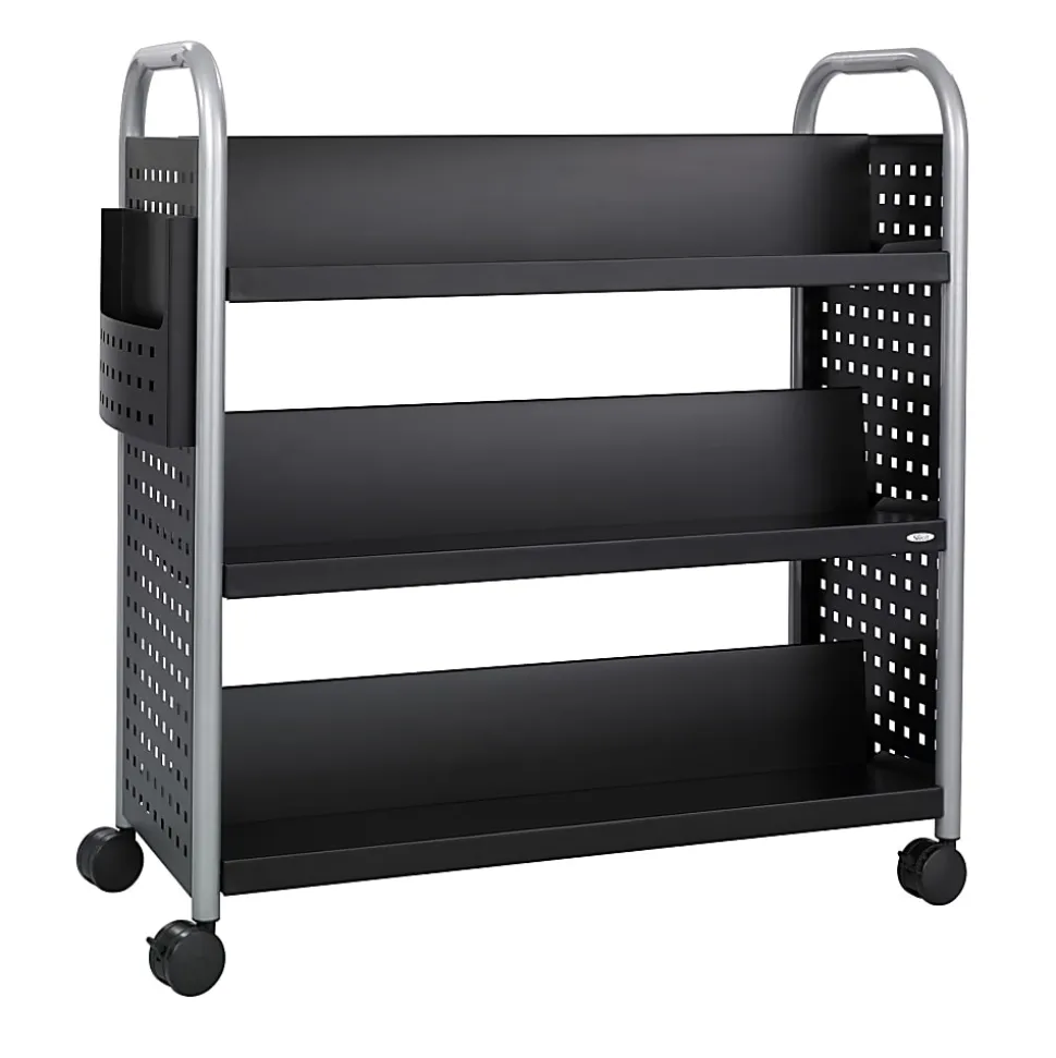 Safco® Scoot™ Steel Book Cart, 6 Double-Sided Shelves, 41 1/2"H x 41 1/4"W x 17 1/4"D, Black