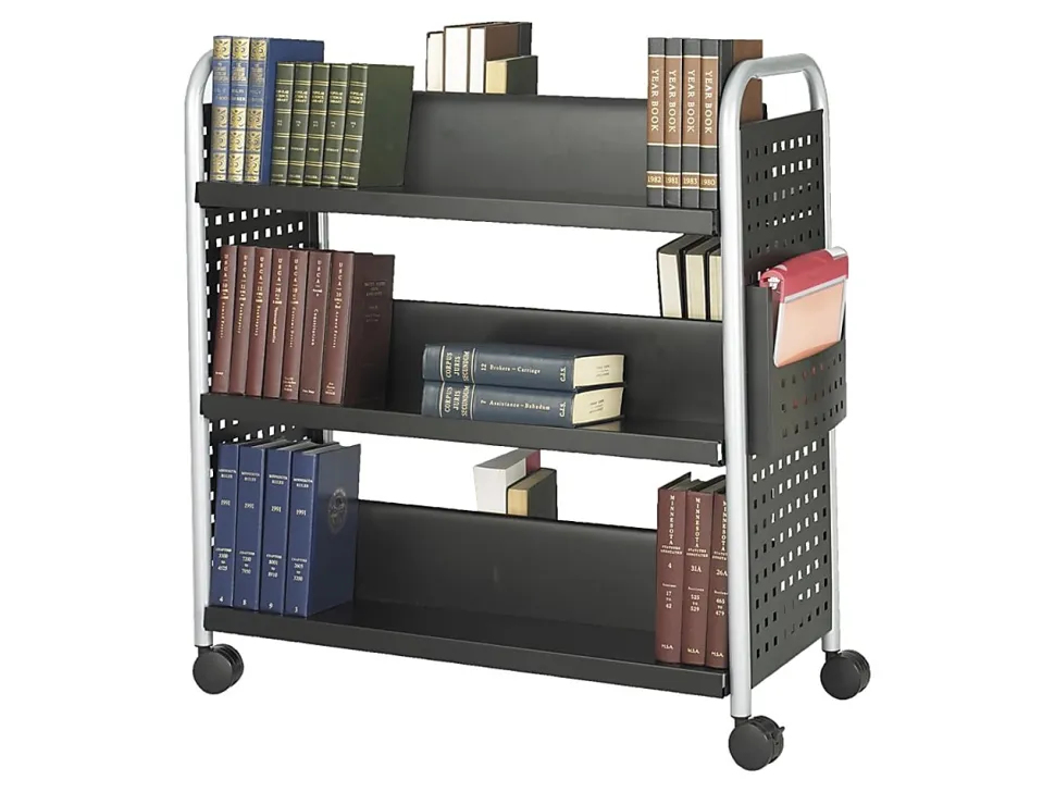 Safco® Scoot™ Steel Book Cart, 6 Double-Sided Shelves, 41 1/2"H x 41 1/4"W x 17 1/4"D, Black