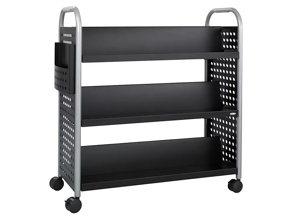 Safco® Scoot™ Steel Book Cart, 6 Double-Sided Shelves, 41 1/2"H x 41 1/4"W x 17 1/4"D, Black