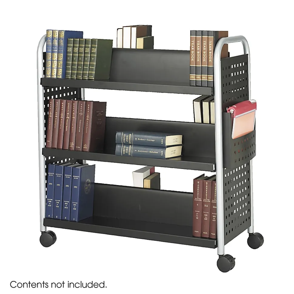 Safco® Scoot™ Steel Book Cart, 6 Double-Sided Shelves, 41 1/2"H x 41 1/4"W x 17 1/4"D, Black