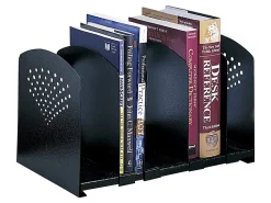 Safco 5 Section Adjustable Book Rack, 5 Divider(s), 9.3"H x 15.5"W x 9"D, Desktop, Black, Steel, 1Each