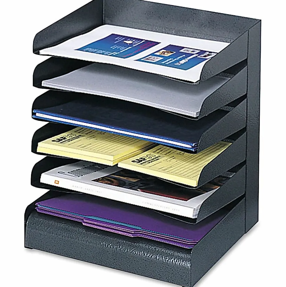 Safco® Steel Desk Tray Sorter, 6 Shelf, 13 1/4"H x 12"W x 9 1/2"D, Black
