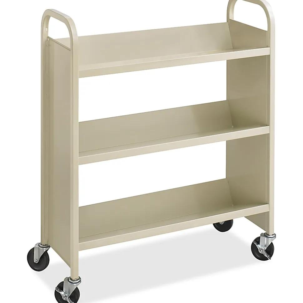 Safco Steel 3-Shelf Single-Sided Book Carts - 3 Shelf - 2.50" Caster Size - Steel - 36" Width x 14.50" Depth x 43.50" Height - Sand - 1 Each