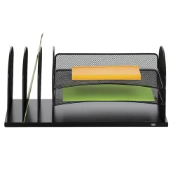 Safco® USB Powered Onyx™ Mesh Desk Organizer, 3 Horizontal/3 Upright Sections, Black