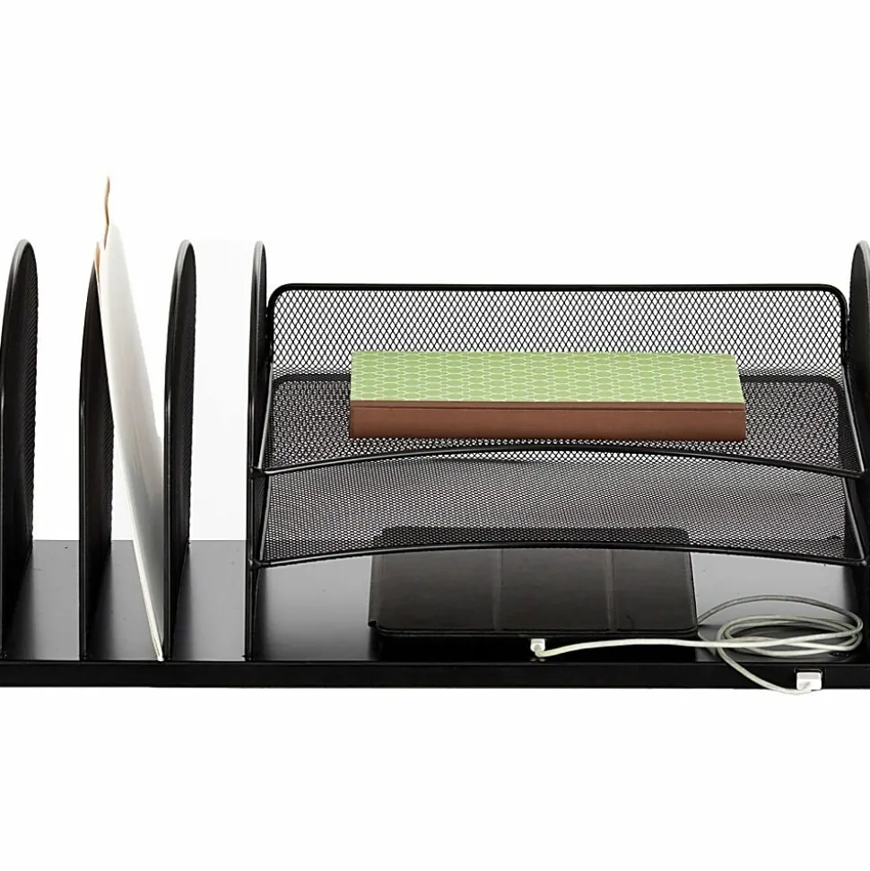 Safco® USB Powered Onyx™ Mesh Desk Organizer, 3 Horizontal/3 Upright Sections, Black