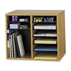 Safco® Wood Adjustable 12-Compartment Literature Organizer, 16"H x 19 1/2"W x 12"D, Gray