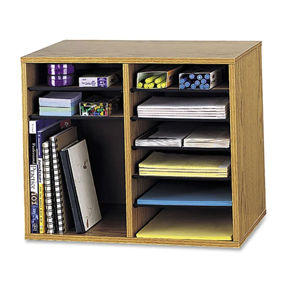 Safco® Wood Adjustable 12-Compartment Literature Organizer, 16"H x 19 1/2"W x 12"D, Gray