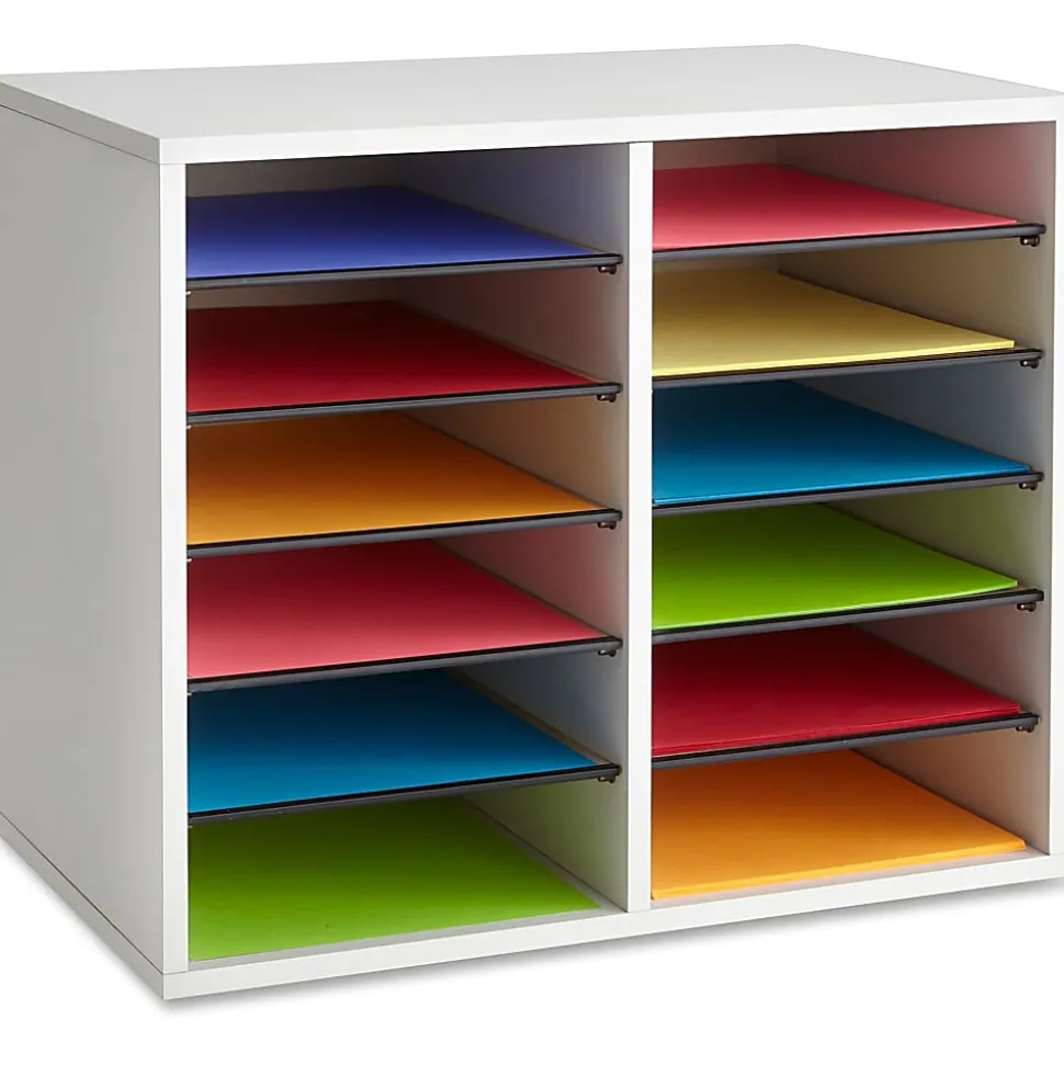 Safco® Wood Adjustable 12-Compartment Literature Organizer, 16"H x 19 1/2"W x 12"D, Gray