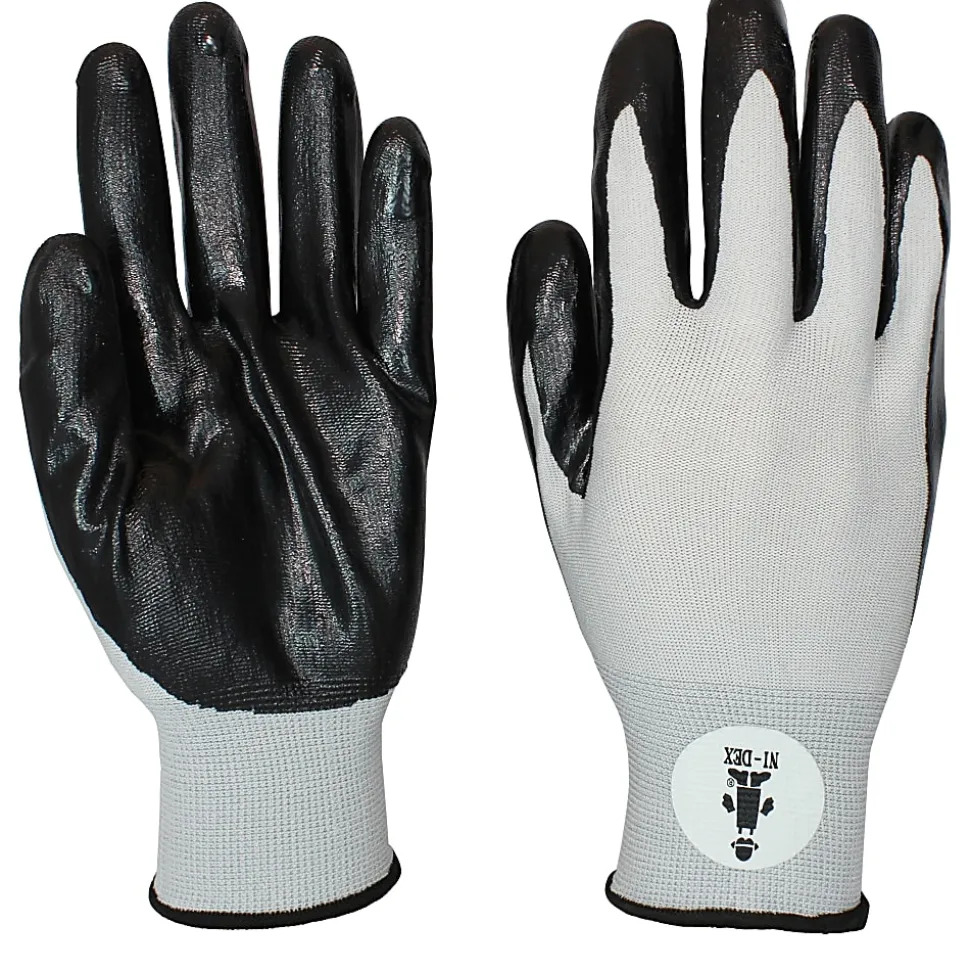 Safety Zone Black/Gray Coated Knit Gloves - Nitrile Coating - Large Size - Black, Gray - Knitted - For Industrial