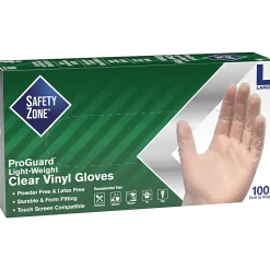 Safety Zone Powder Free Clear Vinyl Gloves - 9.25" Glove - Large Size - Clear - Latex-free, DEHP-free, DINP-free, PFAS-free - Â - GVP9LGHHCT