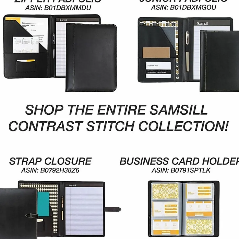 Samsill Contrast Stitch Bonded Leather Ring Binder, 1" Ring, 8 1/2" x 11", Black