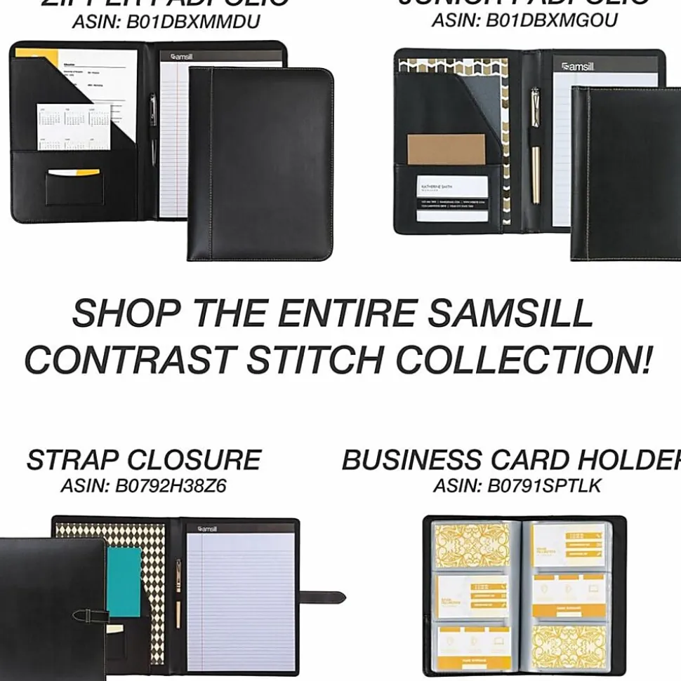 Samsill Contrast Stitch Bonded Leather Ring Binder, 1" Ring, 8 1/2" x 11", Black