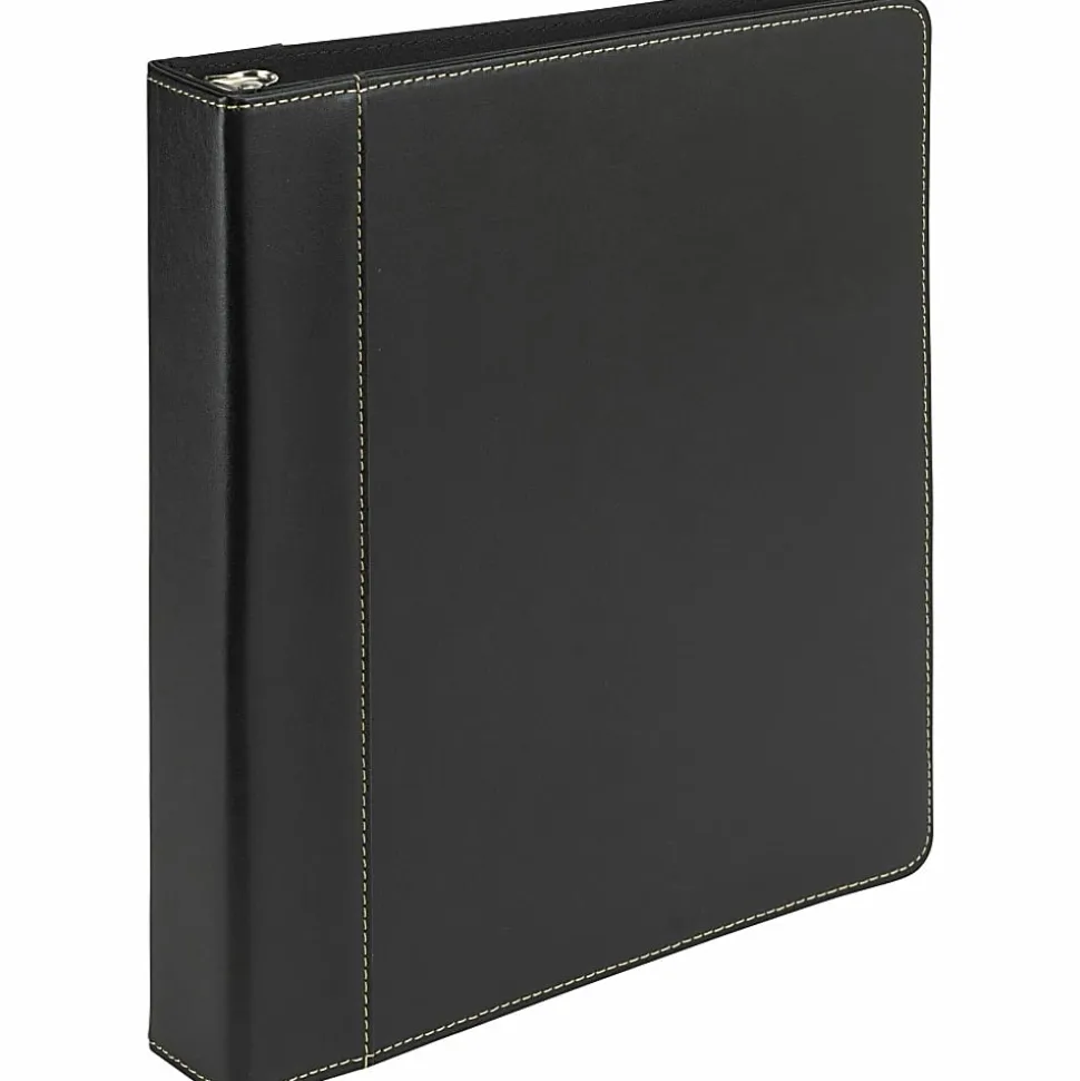 Samsill Contrast Stitch Bonded Leather Ring Binder, 1" Ring, 8 1/2" x 11", Black