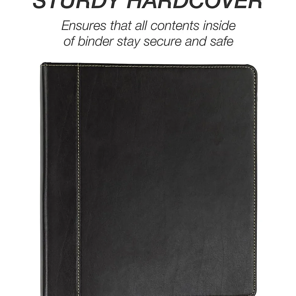 Samsill Contrast Stitch Bonded Leather Ring Binder, 1" Ring, 8 1/2" x 11", Black