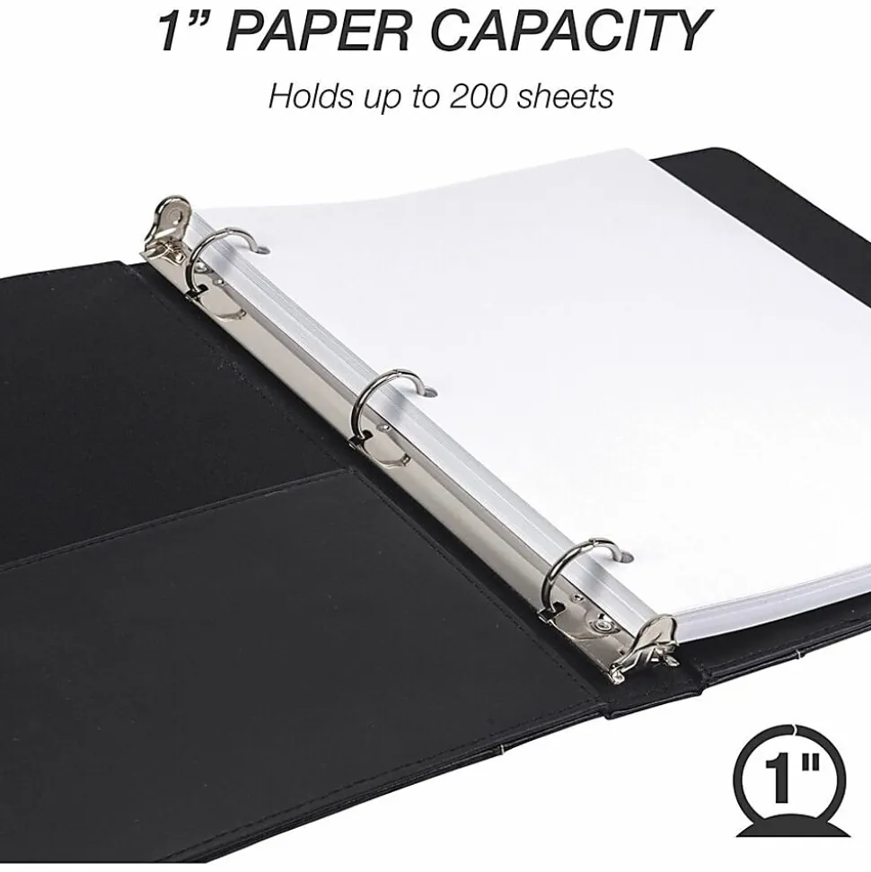 Samsill Contrast Stitch Bonded Leather Ring Binder, 1" Ring, 8 1/2" x 11", Black