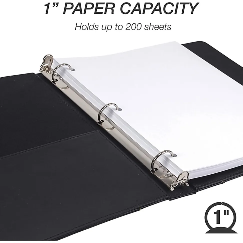 Samsill Contrast Stitch Bonded Leather Ring Binder, 1" Ring, 8 1/2" x 11", Black
