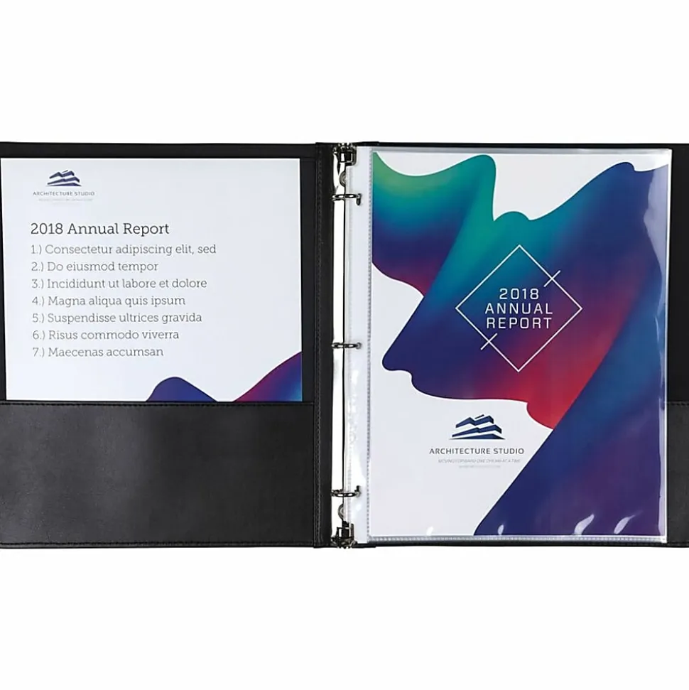 Samsill Contrast Stitch Bonded Leather Ring Binder, 1" Ring, 8 1/2" x 11", Black
