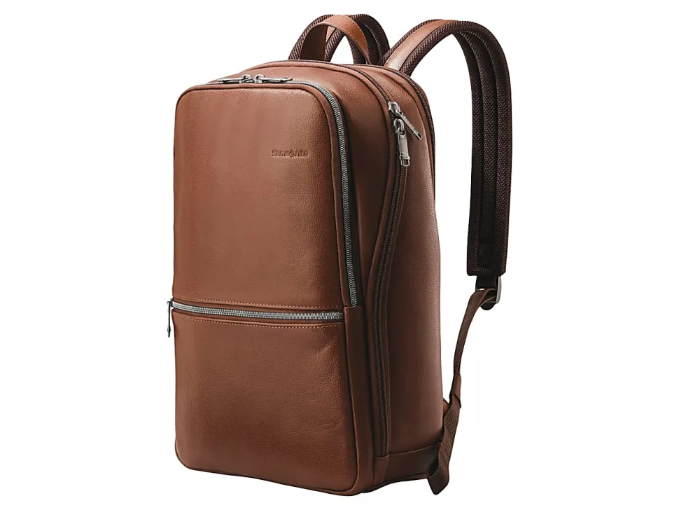 Samsonite Classic Leather Slim - Notebook carrying backpack - 14.1" - cognac