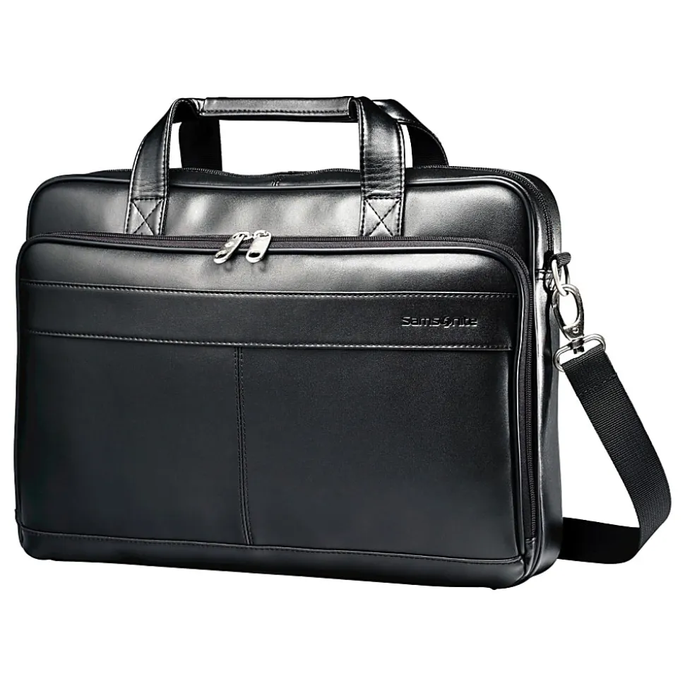 Samsonite LEATHER SLIM BRIEFCASE Color Black
