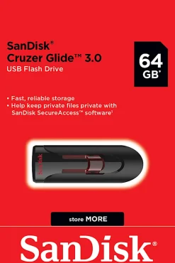 SanDisk® Cruzer Glide USB 3.0 Flash Drive, 64GB, Black
