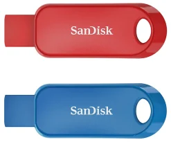 Sandisk Cruzer Snap USB Flash Drive Pack of 2, 32GB, Red and Blue