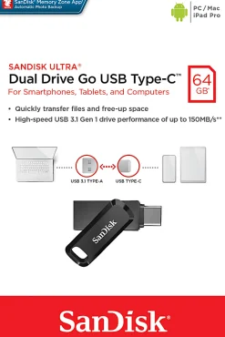 SanDisk® Ultra Dual Drive Go USB-C Flash Drive, 256GB, Silver